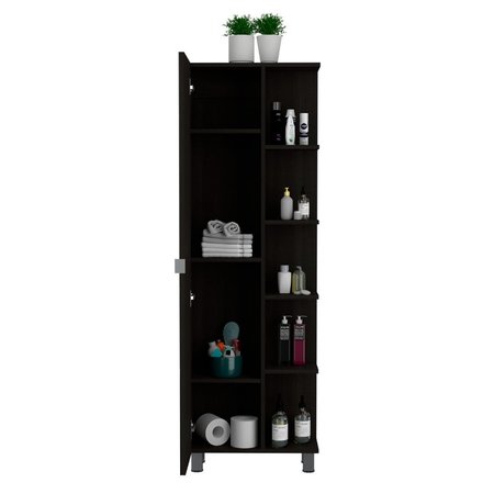 Tuhome Urano Mirror Linen Cabinet, Four Interior Shelves, Five External Shelves, Black MLW5548
